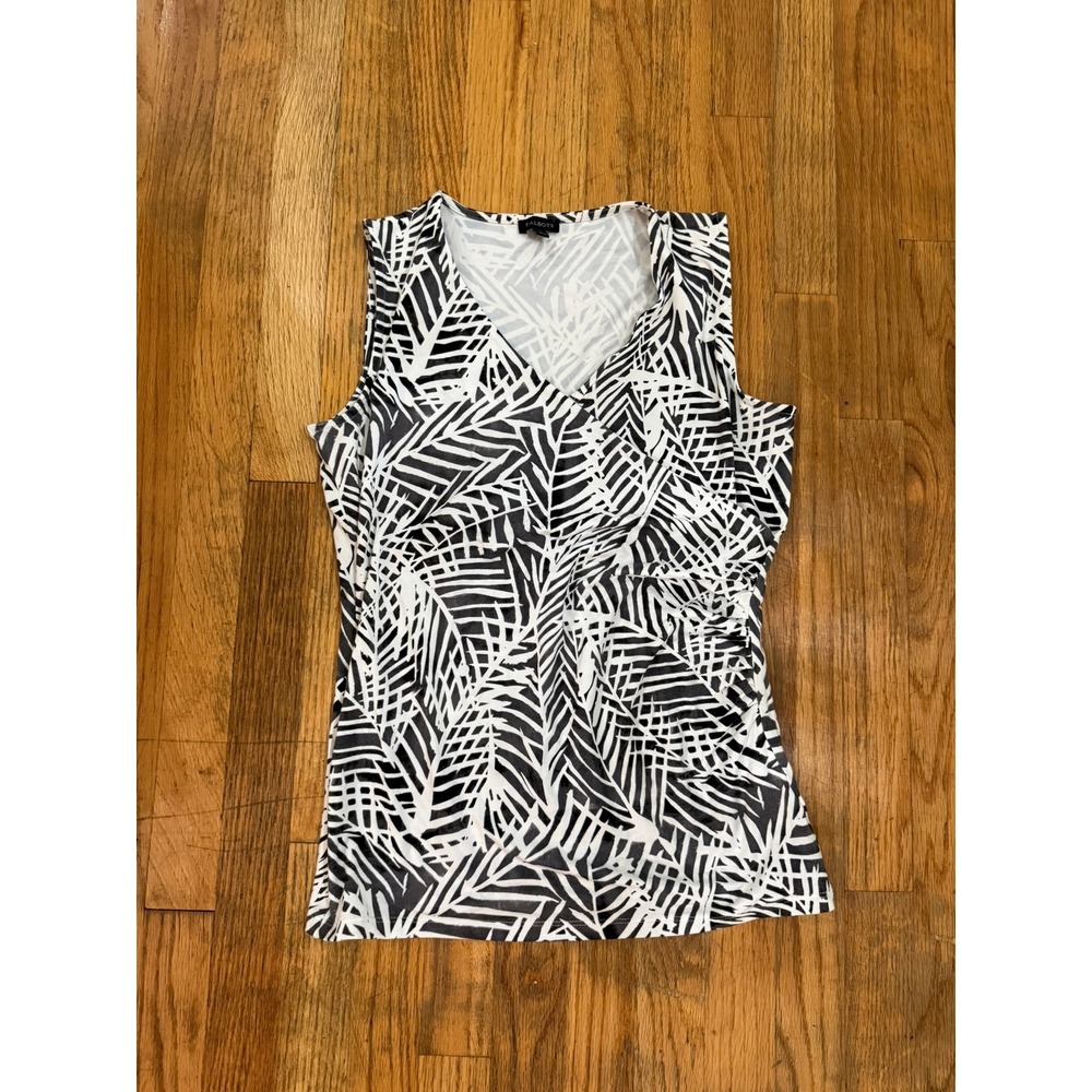 Talbots Sleeveless Black White Leaf Print Faux Wrap Stretch Tank Size Small
